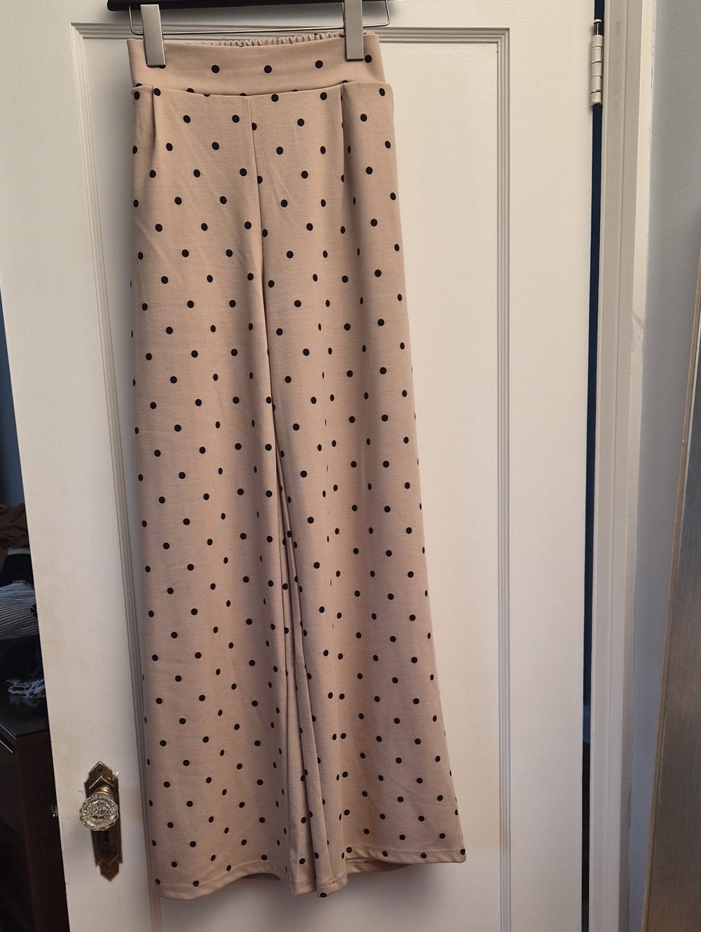 Polka Dot Wide Leg Pants - Beige/Black